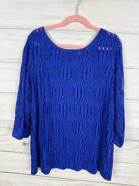 Linea by Louis Dell'Olio Royal Blue Textured 3/4 Sleeve Top XL